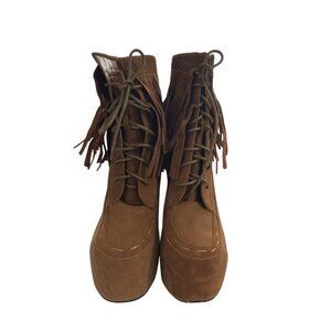 Urbanog leah-98 women size 8.5 Brown Fringe Lace-Up Platform Ankle Booties shoes